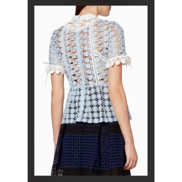 Self Portrait Blouse Top Petal Panelled Top Baby Blue Size 0 UK4 Orig Price $340 - Picture 2 of 16